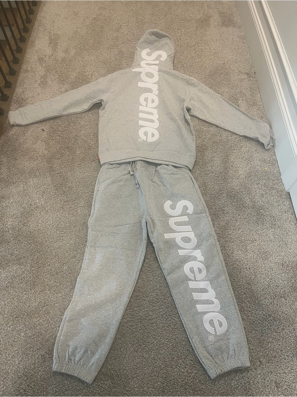 Supreme Kids Grey Hoodie & Joggers Set with White Logo